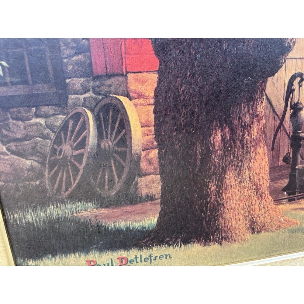 Vintage Paul Detlefsen THE SMITHY Blacksmith 52"x28" Wood Frame Textured Print - Picture 2 of 8